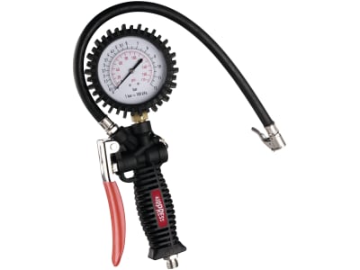 Airpress Reifenfüllprüfer, 0 bis 12 bar, 1/4" AG, vertikales Manometer, doppelte Skala (Bar/Psi), Gummischutz, ohne Druckluftstecker, 42078 Airpress Reifenfüllprüfer, 0 bis 12 bar, 1/4" AG, vertikales Manometer, doppelte Skala (Bar/Psi), Gummischutz, ohne Druckluftstecker, 42078