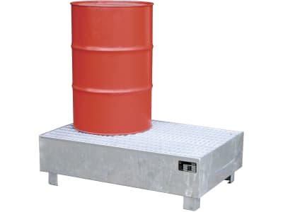 BAUER® SÜDLOHN Auffangwanne "WM 2/200 v" für 2 x 200 l-Fass, 1.200 x 365 x 800 mm, Auffangvolumen max. 215 l, feuerverzinkt, mit Gitterrost