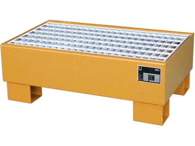 BAUER® SÜDLOHN Auffangwanne "AW 60-1/M" Auffangvolumen max. 61 l, für 2 x 60 l-Fass, mit Gitterrost, lackiert gelborange (RAL 2000)