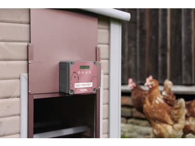 KERBL Hühnerklappe "Easy Protect" 28,5 x 25 cm Komplettset inkl. Steuerung und Führungsschienen für Geflügelställe, rosé, 70590-ROSE