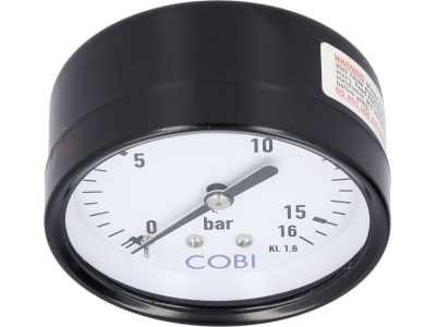 Hücobi Manometer, Anschluss 1/4" unten, 0 bis 16 bar, 8125 006016