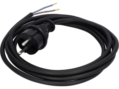 Netzkabel Länge 250 cm Belastbarkeit 2,2 kW, 2 x 1,0 mm², mit vergossenem Schutzkontakt-Stecker