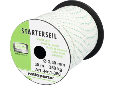 Starterseil Ø 3,5 mm, 50 m, Spule, Außengeflecht mit Innenseele