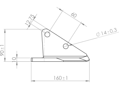 Scharflügel 160 x 90 x 10 mm rechts, schmal, für Grubber Horsch Terrano FG, FX