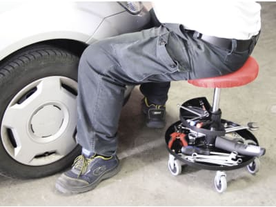 KUNZER Werkstatthocker Höhe 38 – 51 cm, Tragkraft 150 kg, pneumatisch, mit 2 Werkzeugablagen, um 360° drehbar, WK 3010 KUNZER Werkstatthocker Höhe 38 – 51 cm, Tragkraft 150 kg, pneumatisch, mit 2 Werkzeugablagen, um 360° drehbar, WK 3010