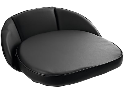 Sitzkissen, schwarz, Kunstleder, 1-teilig mit 20 cm Rücken, Riemenbefestigung Sitzkissen, schwarz, Kunstleder, 1-teilig mit 20 cm Rücken, Riemenbefestigung