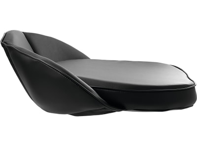 Sitzkissen, schwarz, Kunstleder, 1-teilig mit 20 cm Rücken, Riemenbefestigung Sitzkissen, schwarz, Kunstleder, 1-teilig mit 20 cm Rücken, Riemenbefestigung