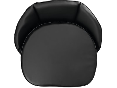Sitzkissen, schwarz, Kunstleder, 1-teilig mit 20 cm Rücken, Riemenbefestigung Sitzkissen, schwarz, Kunstleder, 1-teilig mit 20 cm Rücken, Riemenbefestigung
