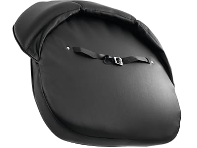 Sitzkissen, schwarz, Kunstleder, 1-teilig mit 20 cm Rücken, Riemenbefestigung Sitzkissen, schwarz, Kunstleder, 1-teilig mit 20 cm Rücken, Riemenbefestigung
