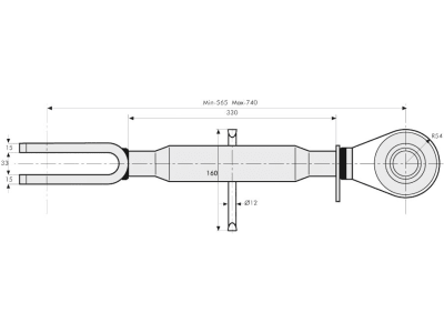 Hubstrebe 565 – 740 mm, Bohrung Gabel 26 x 75 mm für Case IH 1055, 1055 XL, 644, 744, 745, 745 XL, 844, 844 XL, 845, 845 XL, 955, 955 XL