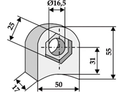Industriehof® Halter 55 x 50 x 17 mm, Bohrung 16,5 mm, mit Sechkantansatz universal Schlegelmesser, 63-RM-904 Industriehof® Halter 55 x 50 x 17 mm, Bohrung 16,5 mm, mit Sechkantansatz universal Schlegelmesser, 63-RM-904