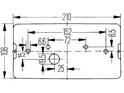 Hella® Schlussleuchte quadratisch, links, 210 x 108 x 66 mm, P21W; R10W, Schlusslicht; Bremslicht; Blinklicht; Nebelschlusslicht, 2VA 006 040-071