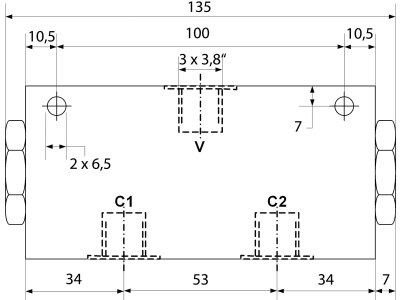 Mengenteiler Aluminium, R 3/8"-19 IG, 24 – 38 l/min, 50:50, nicht verstellbar