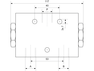 Mengenteiler Stahl, R 1/2"-14 IG (P)/R 3/8"-19 IG (A+B), 40 – 60 l/min, 50:50, nicht verstellbar