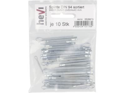 Eisensplinte-Sortiment DIN 94, Stahl, 40 St. in der Klarsichtpackung