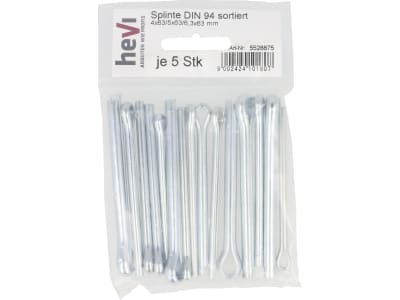 Eisensplinte-Sortiment DIN 94, Stahl, 15 St. in der Klarsichtpackung