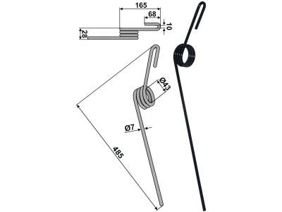 Striegelzinken 485 x 7 mm hinten für Sämaschine Pöttinger Aerosem, Vitasem; Rabe Ceria, Multidrill, Turbodrill