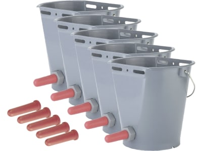 KERBL Kälbertränkeeimer 8 l rund Set mit 5 Gratis Saugern, Kunststoff (lebensmittelecht), grau
