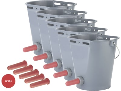 KERBL Kälbertränkeeimer 8 l rund Set mit 5 Gratis Saugern, Kunststoff (lebensmittelecht), grau