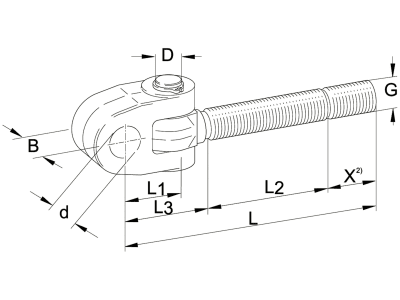 Walterscheid Gabelgelenkkopf Kat. 3/3S, 1 3/4"-5 UNC Linksgewinde, L 375 mm, d 32 mm, Linksgewinde, für Spindeloberlenker, 1203631