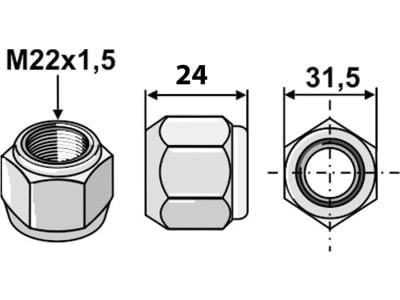 Industriehof® Konusmutter M 22 x 1,5 - 8.8, selbstsichernd, RHMU-22 Industriehof® Konusmutter M 22 x 1,5 - 8.8, selbstsichernd, RHMU-22