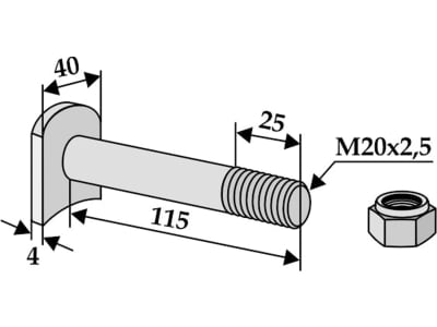 Industriehof® Messerschraube M 20 x 2,5 x 115 - 8.8 für Humus, 63-HUM-92