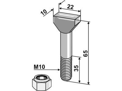 Industriehof® Hammerschraube M 10 x 65 - 8.8 mit Sicherungsmutter für Falc, Rau RH-55/55A, RH-74, RH-90/90S, 51-1065