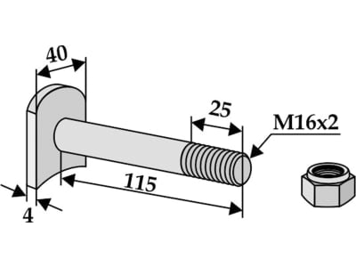 Industriehof® Messerschraube M 16 x 2 x 115 - 8.8 für Humus, 63-HUM-91