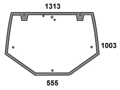 Heckscheibe, grün, 2-Loch-Befestigung, Siebdruck, für Fiat G 170, 190, 210, 240, Ford 8670, 8770, 8870, 8970 ab Bj. 1996 Heckscheibe, grün, 2-Loch-Befestigung, Siebdruck, für Fiat G 170, 190, 210, 240, Ford 8670, 8770, 8870, 8970 ab Bj. 1996