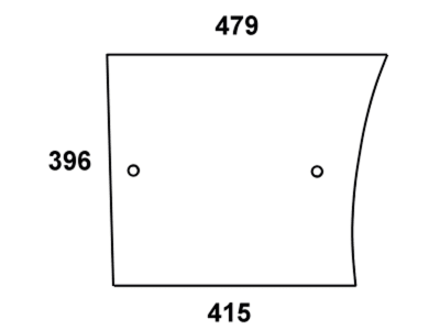 Türscheibe, klar, unten links/rechts, Länge 415 mm; 479 mm, für John Deere 900, 1000, Kabine MC-1