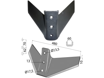 Industriehof® Flügelschar 480 mm für Kerner neu, 101.KER-05