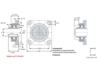 SKF Gußgehäuse quadratisch, für Y-Lager 205