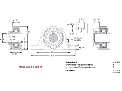 SKF Gußgehäuse Stehlager, für Y-Lager 207