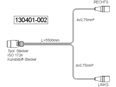 Verlängerungskabel "N-Typ" 8,0 m, 12 V, 7-polig, Kunststoff-Stecker, ISO 1724 N-Typ