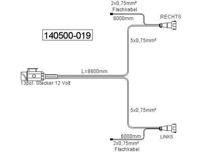 Anschlusskabel 8,8 m 13-polig; 5-polig; 2-polig, 2 x DC je 6,0 m, DIN ISO 11446, 12 V Anschlusskabel 8,8 m 13-polig; 5-polig; 2-polig, 2 x DC je 6,0 m, DIN ISO 11446, 12 V