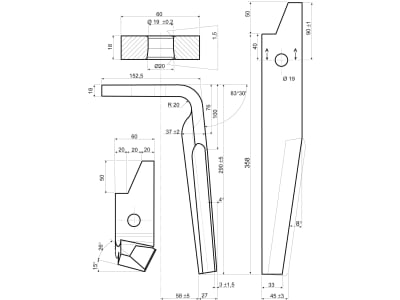 Kreiseleggenzinken links 60 x 290 x 18 mm, Bohrung 19 mm, geschraubt für Amazone