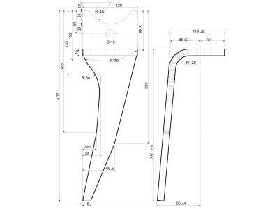 Kreiseleggenzinken rechts 120 x 330 x 15 mm, Bohrung 19 mm, geschraubt für Amazone