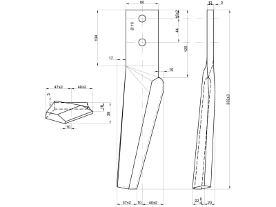 Kreiseleggenzinken links 60 x 332 x 12 mm, Bohrung 13 mm, geschraubt für Falc, Köckerling, Maschio, Moreni