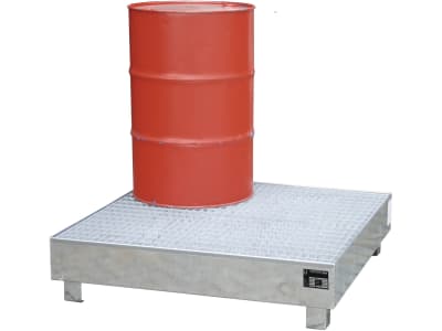 BAUER® SÜDLOHN Auffangwanne "WM 4/200 v" für 4 x 200 l-Fass, 1.200 x 285 x 1.200 mm, Auffangvolumen max. 216 l, feuerverzinkt, mit Gitterrost
