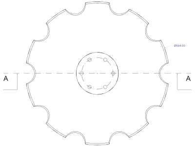 Eggenscheibe 684 x 6 mm, LK , ZB , gewölbt, gezahnt, für Horsch Grubber Tiger MT