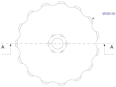 Säscheibe, 350 mm x 4 mm gezahnt, Bohrung rund, 15 Zähne, Kverneland: Sämaschine DA, DA-S, DA-X, DC, DL, DT, DV, DG, DF1, DF2, i-Drill Pro, KLX, MSC