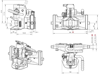 Rockinger Zugmaul "RO855D", automatisch mit Sicherheitssensor und Adapterplatte , 330/25/32 mm, Ø Bolzen 30,6 mm, Fendt grau, für Traktor mit Anhängebock, RO855D30D95