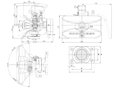 Rockinger Zugmaul "RO846B" automatisch mit Flansch, Handhebel abwärts, B x H 120 × 55 mm, Ø Bolzen 38 mm, für landwirtschaftliche Anhänger und selbstfahrende Maschinen, RO846B3040C