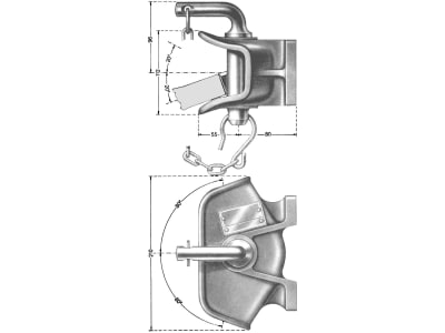 Rockinger Zugmaul "RO805B", mechanisch mit Flansch B x H 120 × 55 mm, Ø Bolzen 31,5 mm, für Traktor Same Dorado Classic 80, RO805B3000C