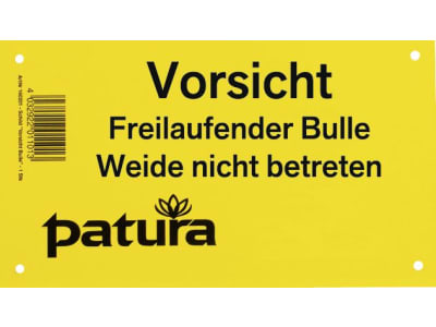 Patura Warnschild "Vorsicht freilaufender Bulle - Weide nicht betreten", Kunststoff, 160201 Patura Warnschild "Vorsicht freilaufender Bulle - Weide nicht betreten", Kunststoff, 160201