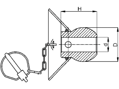 Kugelfangprofil Kat. 3/2, 28,4 x 64 mm, für Unterlenkerfanghaken, mit Kette und Klappsplint, 01451