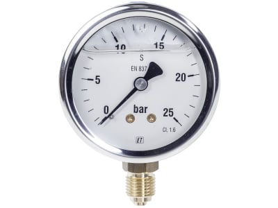 Hücobi Glyzerin-Manometer, Anschluss 1/4" unten, 0 bis 25 bar, 8128 006025