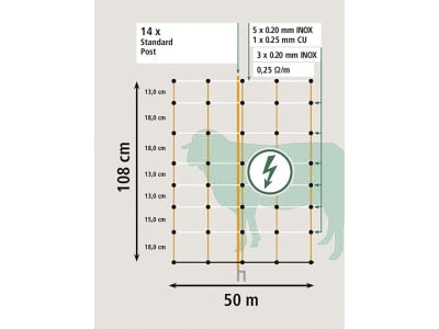 Ako Schafzaun "TopLine Net" 90 cm/50 m, orange; weiß, mit Doppelspitze, stromführend, 27316