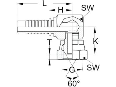 Dichtkegelnippel "DKR" 90 °, zöllig, BSPP, zylindrisch, Aussenkung 60°, gecrimpte Überwurfmutter, kompakt Dichtkegelnippel "DKR" 90 °, zöllig, BSPP, zylindrisch, Aussenkung 60°, gecrimpte Überwurfmutter, kompakt