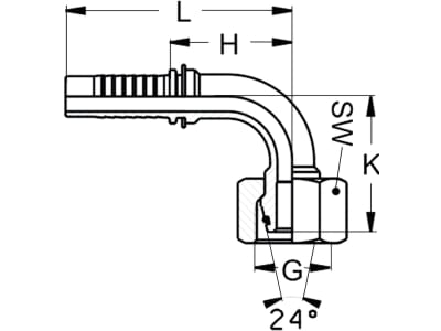 Dichtkegelnippel "DKOL" 90 °, leicht, NW DN 6 - 1/4", M 14 x 1,5, RA 08, Aussenkung 24°, O-Ring und Überwurfmutter